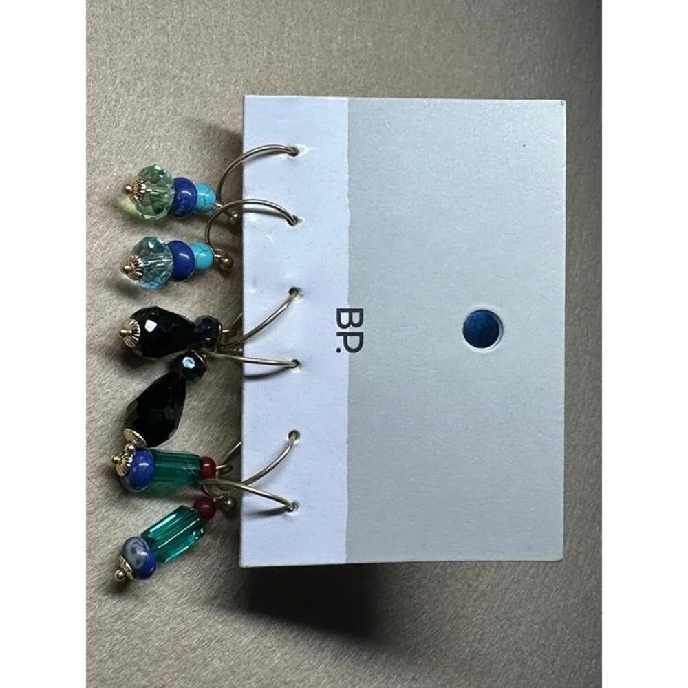 BP. 3-Pair Beaded Dangle Earrings Set Crystal Onyx Multicolor NWT New Boho